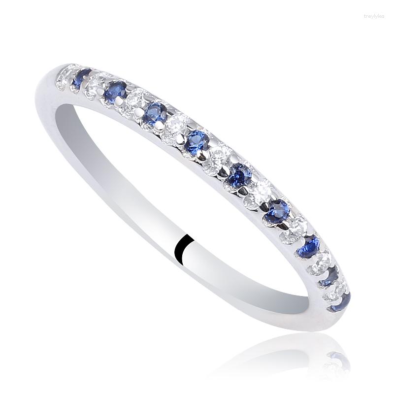 

Cluster Rings Genuine Women Sterling Silver 925 Ring 2-Tone Stone Blue & Clear CZ Classic Engagement Band R151WB