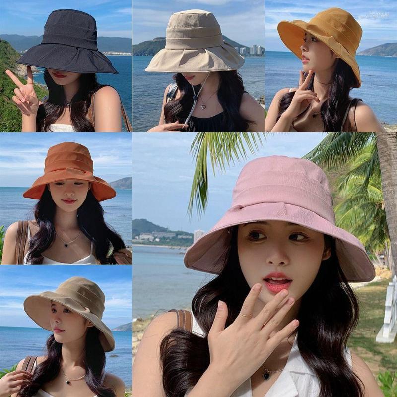 

Wide Brim Hats Ladies Women Outdoor Beach Anti-UV Panama Cap Big Bucket Summer Hat Fisherman, Black
