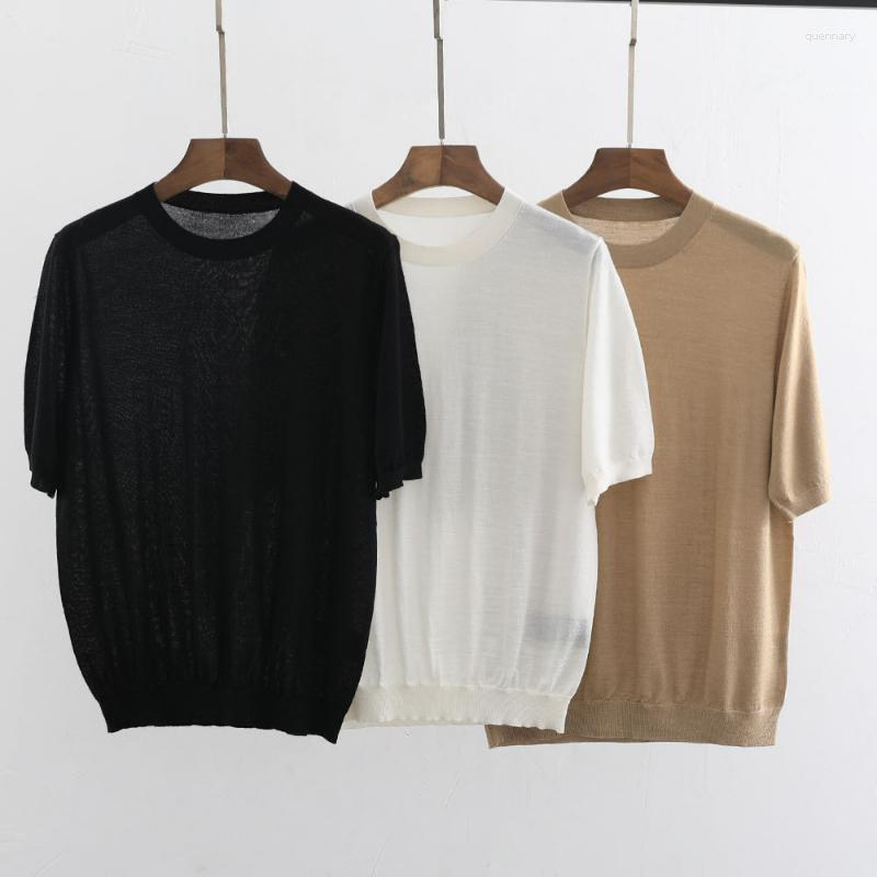 

Women's T Shirts 2023 Summer Women's High-end Temperament Wool Knitted Short-sleeved Top, Creamy-white