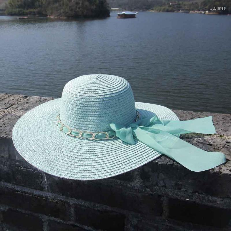 

Berets Summer Female Sun Hats Visor Hat Big Brim Classic Straw With Bow-knot Casual Outdoor Beach Cap For Women UV Protection, C040-1
