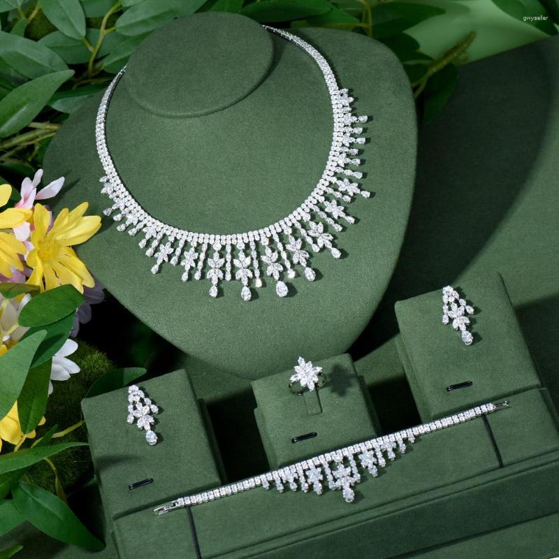 

Necklace Earrings Set Luxury Geometric 4PCS UAE Jewelry For Women Wedding Party Zircon African DUBAI Bridal N-91, Picture shown