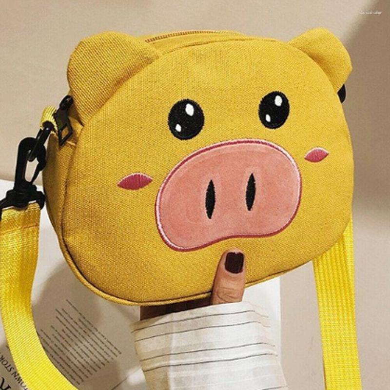 

Evening Bags Female Cartoon Pig Bag Women Travel Canvas Girls Crossbody Small For Student Cute Messenger Handbag, Black