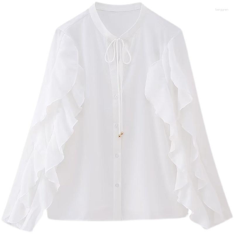 

Women's Blouses SuperAen European And American Style Women's 2023 Fashion Sweet Lace Up Layered Decorative Shirt, White