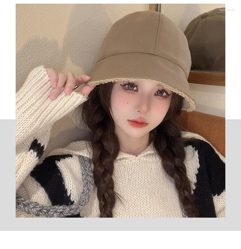 

Berets High-quality Double-sided Solid Color Hat Women's Winter Warm Plush Fisherman Versatile Casual Cap, Black
