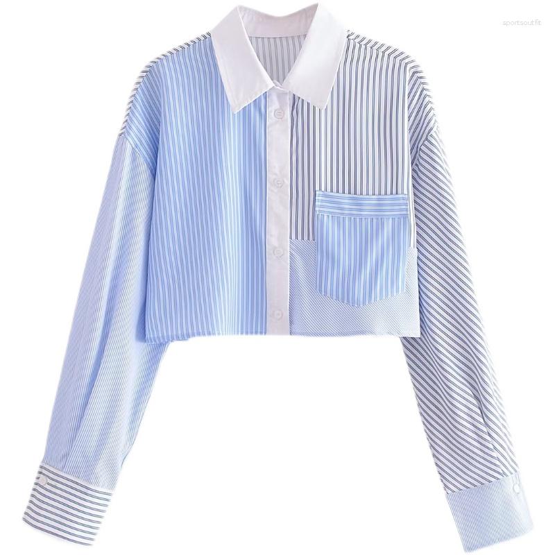 

Women's Blouses SuperAen European And American Style Women's 2023 Fashion Casual Loose Patchwork Striped Shirt, Photo color