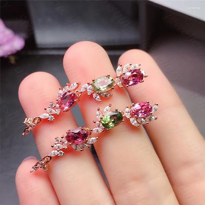 

Stud Earrings 925 Silver Inlaid Natural Tourmaline Exquisite And Versatile Design