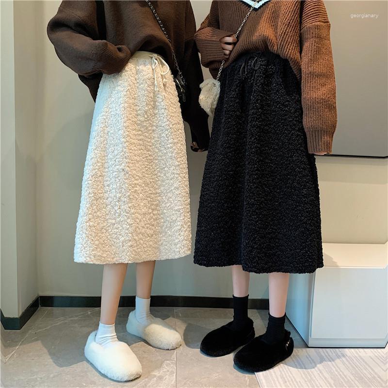 

Skirts Autumn And Winter High Waist Imitation Lamb Wool A- Line Women's Skirt Woman Faldas Jupe, Black