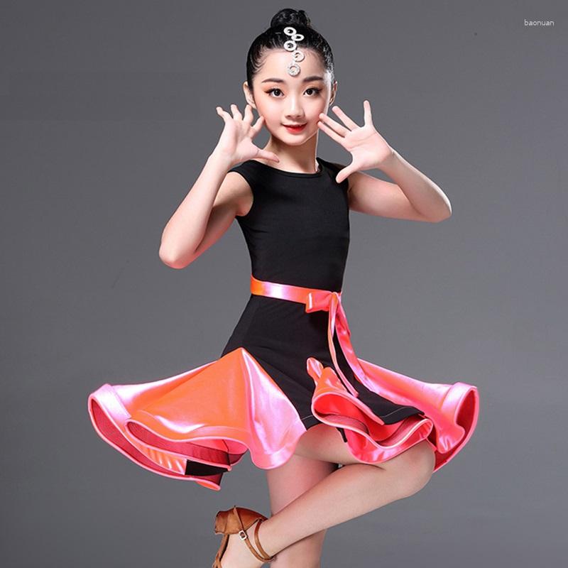 

Stage Wear Girls Latin Dancing Dress Children's Dance Suit Students Summer Compitition Costumes Short Sleeve O Neck D-0267, Blue