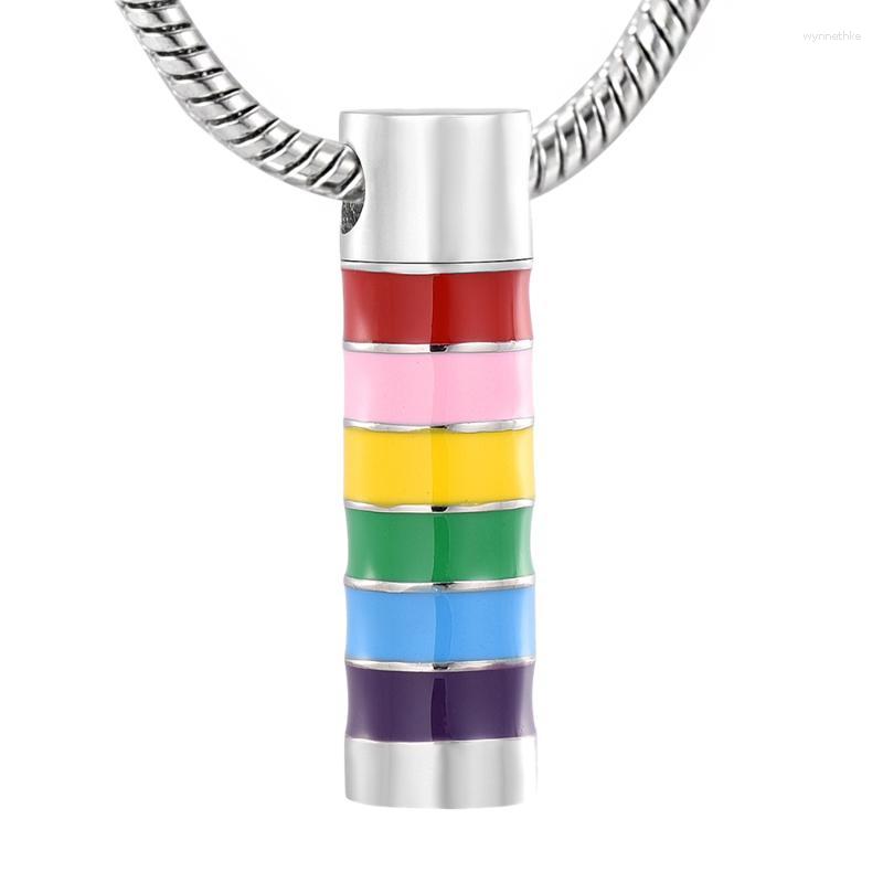 

Pendant Necklaces Stainless Steel Memorial Necklace For Men/Women Rainbow Cylinder Tube Cremation Jewelry Ashes Holder Urns K11934Pendant