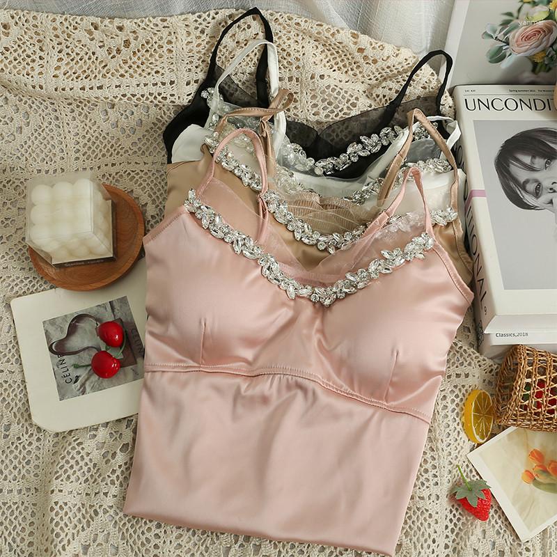 

Women's Tanks French Diamond V-neck Camis Sexy Y2k Glossy Little Camisole Vest Black White Pink Corset Bustiers Short Tank Sharper Crop Top