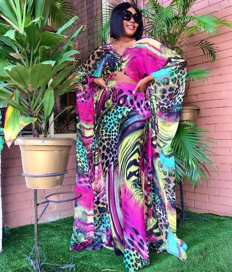 

Women's Two Piece Pants 2023 Top Fashion 2 Set African Dresses For Women Sets Chiffon Print Long Abaya Loose Suit Vestidos, Picture 1