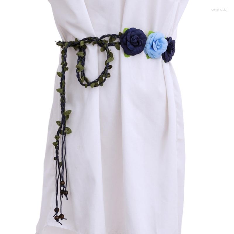 

Belts Women Flower Waist Belt Wide Bohemian Designer Adjustable For Skirt Drop, Blue