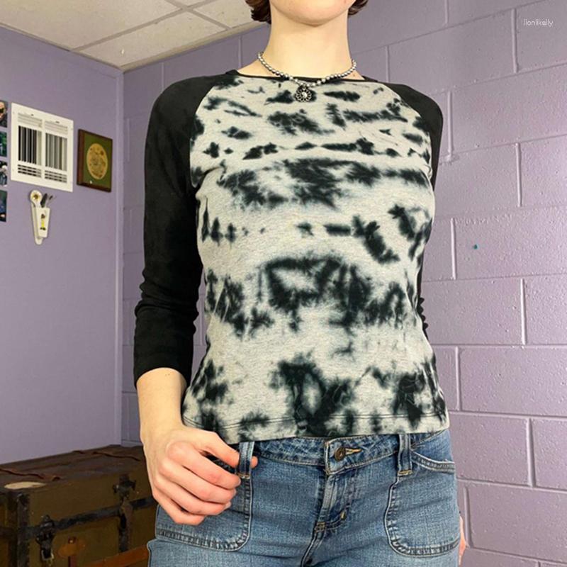 

Women's T Shirts Graphic Print Slim Fit Crop Tops Chic Women Vintage Preppy Grunge T-Shirt Autumn O Neck Long Sleeve Sweats Tees Y2K Retro