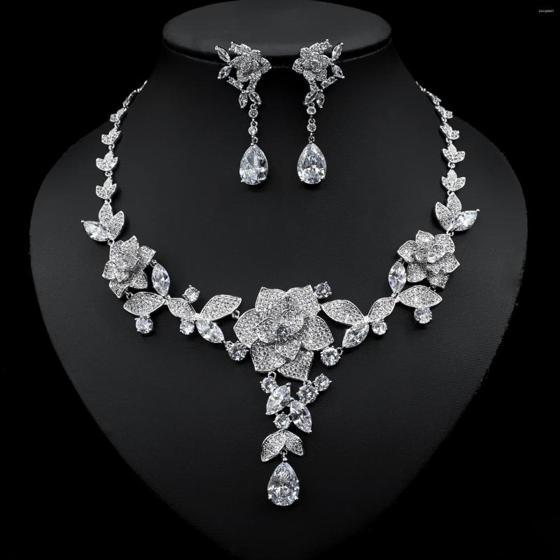 

Necklace Earrings Set Funmode Retro Chinese Flower Zircon Female Pendant Fashion Luxury Ornaments FS361, Picture shown