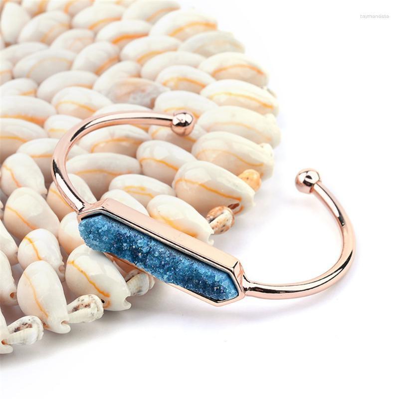 

Strand Beaded Strands Wholesale 3Pcs/Lot Natural Stone Copper Open Bracelet Lady Gold And Rose Black Druzy Drop Raym22