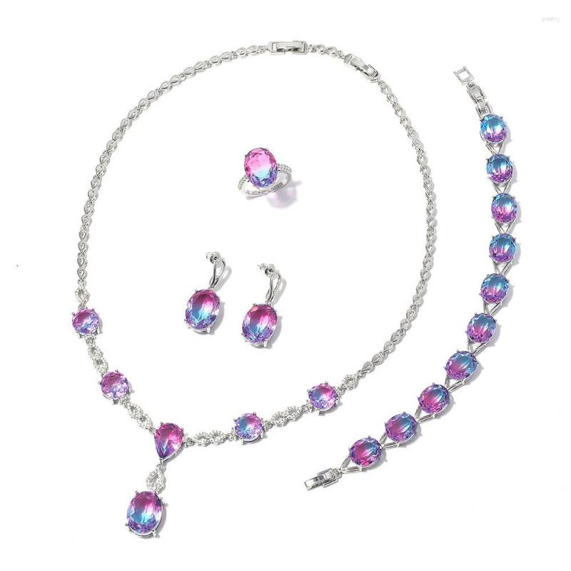 

Necklace Earrings Set Luxury Crystal CZ Zircon Bridal Wedding Women Exquisite Cubic Zirconia Rings 3PCS, Picture shown