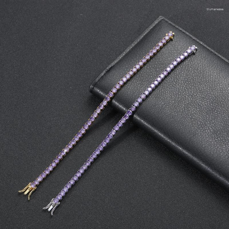 

Link Bracelets Chain Purple Tennis Bracelet 4mm 1 Row CZ Cubic Zirconia Gold Silver Color Gift For Men Women Iced Out Hip Hop Jewelry Raym22