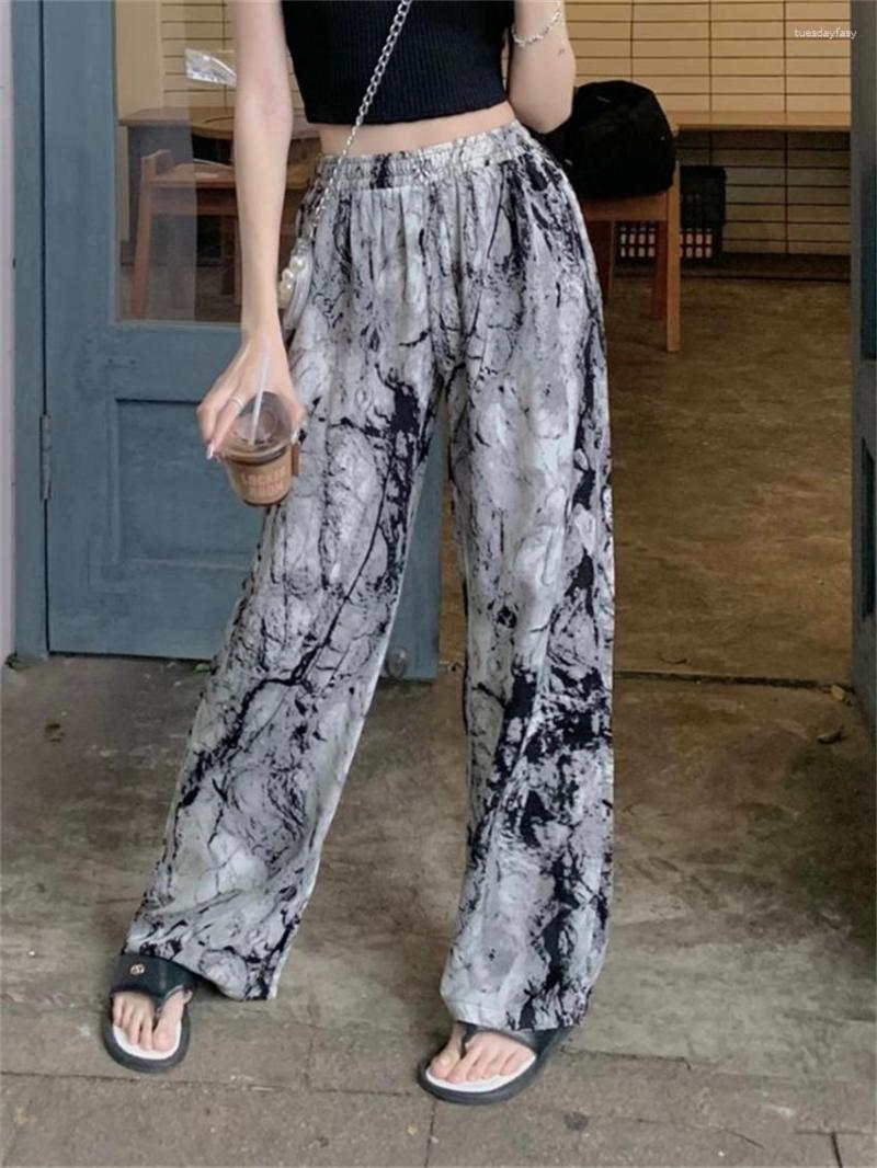 

Women's Pants Alien Kitty Florals Tie Dying Trousers Printed Women Summer 2023 All Match Daily OL Chic Wide Leg Casual Vintage, Photo color