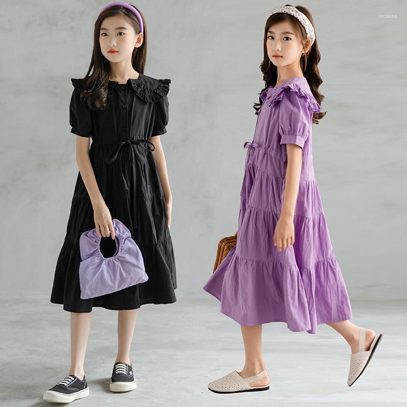 

Girl Dresses Girls Casual Dress Summer Princess Sweet Ruffled Doll Collar Loose Cake Shirt, Black