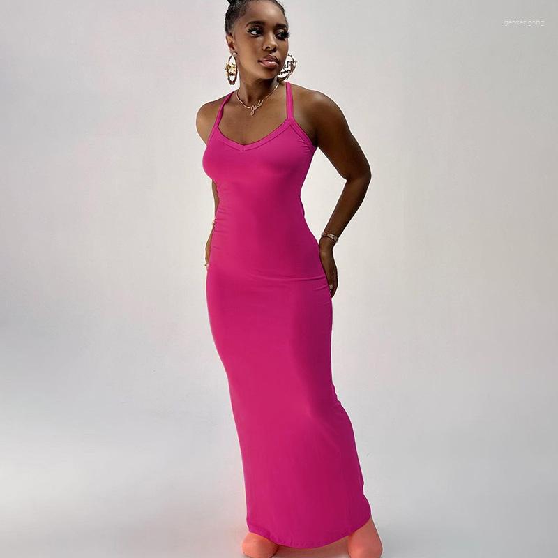 

Casual Dresses Solid Summer Camisole Long Women Fashion Sexy Beach Vacation Bodycon Basic Dress Slim All Matching Streetwear, Green