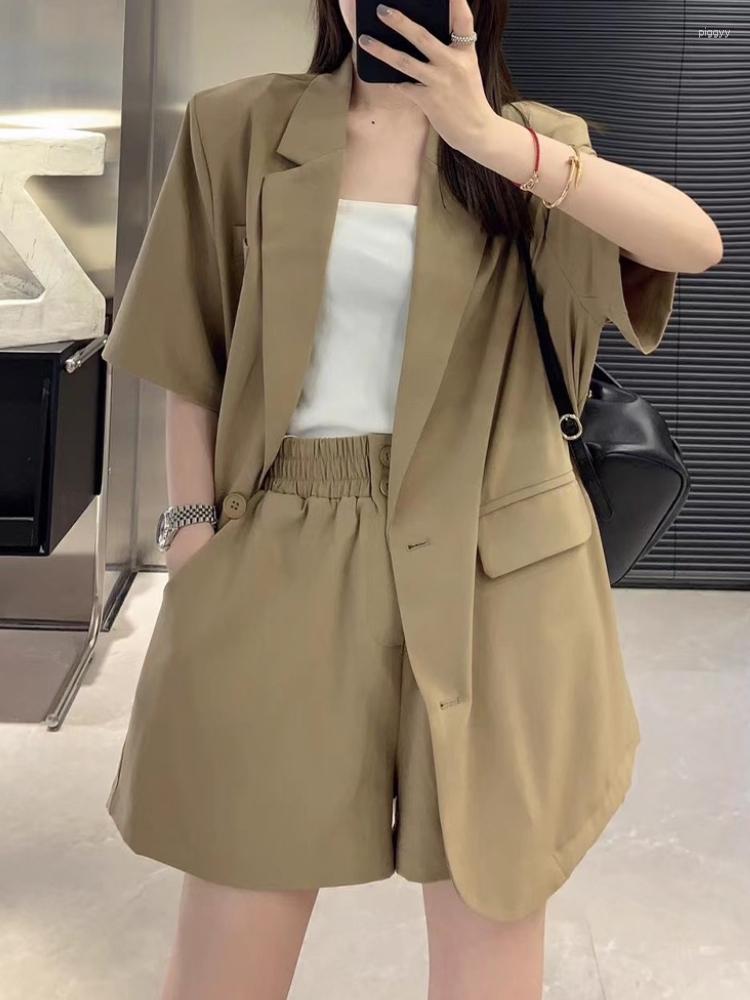

Women' Tracksuits Fashion Casual Loose Women Shorts Suit Vintage Solid Blazer Jackets High Waist Pantsuit Female Streetwear 2 Pieces Set, Black