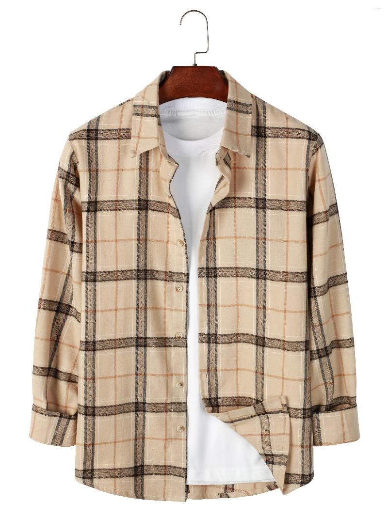 

Men's Casual Shirts Plaid Button Down Long-sleeve Shirt, Khaki