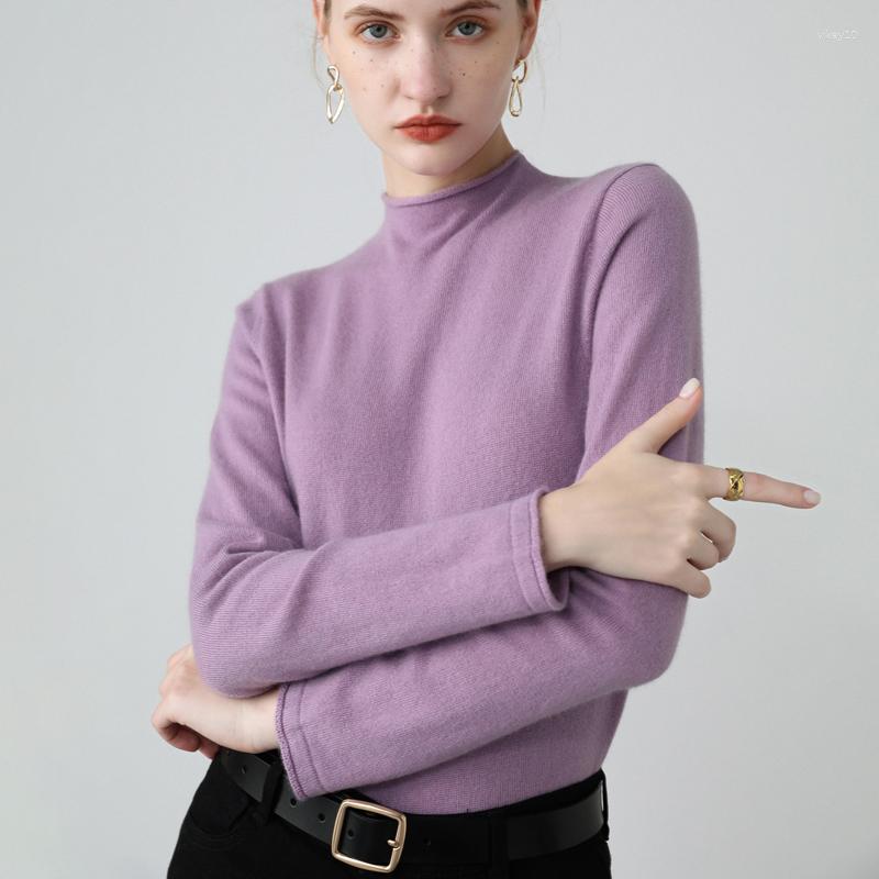 

Women's Sweaters Rolled Hem Half High Collar Pullover Women's Cashmere Sweater Autumn And Winter Long Sleeve Slim Knit Bottoming Shirt, Black
