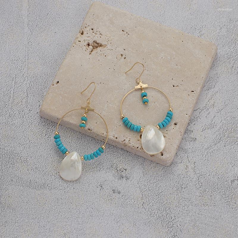 

Dangle Earrings One Pair Gold Plated Brass Semi-Precious Synthetic Stone And Shell Earring (BE1150)