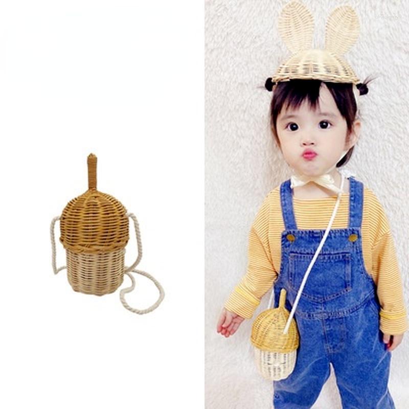 

Berets Children Cute Pinecone Crossbody Bag Creative Hair Woven Messenger Handmade Rattan Straw, Hat