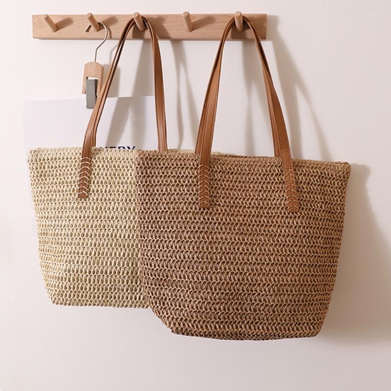 

Evening Bags Women Straw Shoulder Bag Large Capacity Tote Hand-woven Handbag Ladies Seaside Vacation Fashion Summer Beach-Bag, For beige