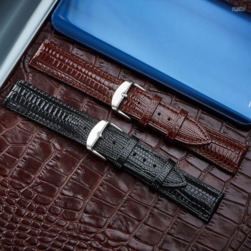

Watch Bands Black Brown Lizard Pattern Watchband Men Women Leather Straps 20mm 24mm 26mm Multi-Size Holes Practical Replacement Strap