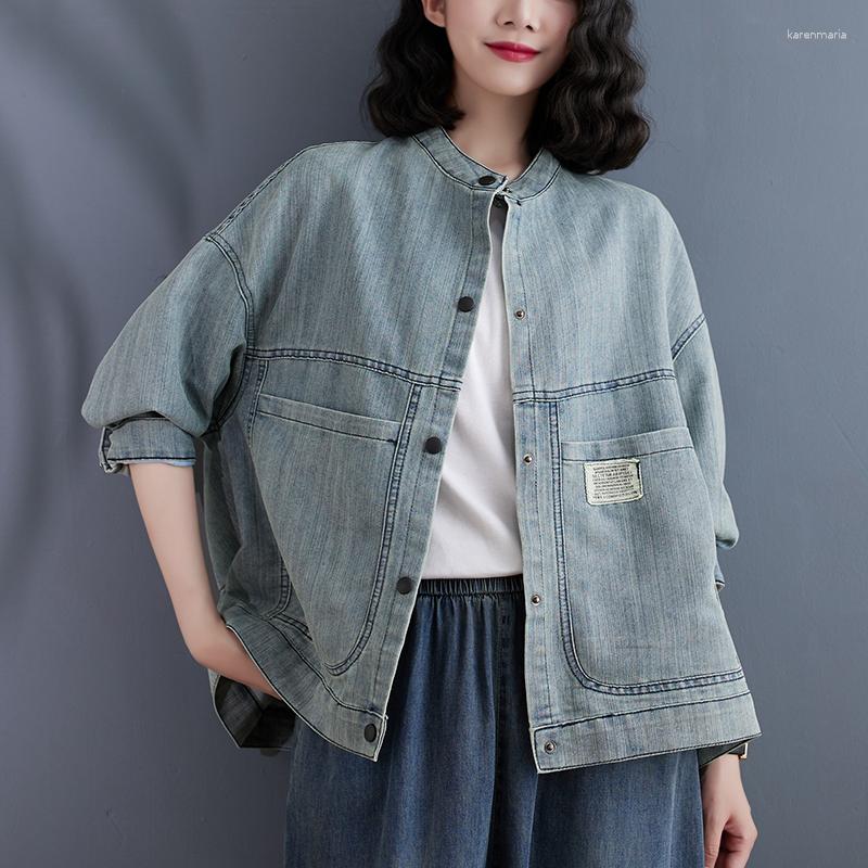 

Women's Jackets SuperAen 2023 Summer Loose Casual Jean Jacket Women Vintage Washed Top, Blue