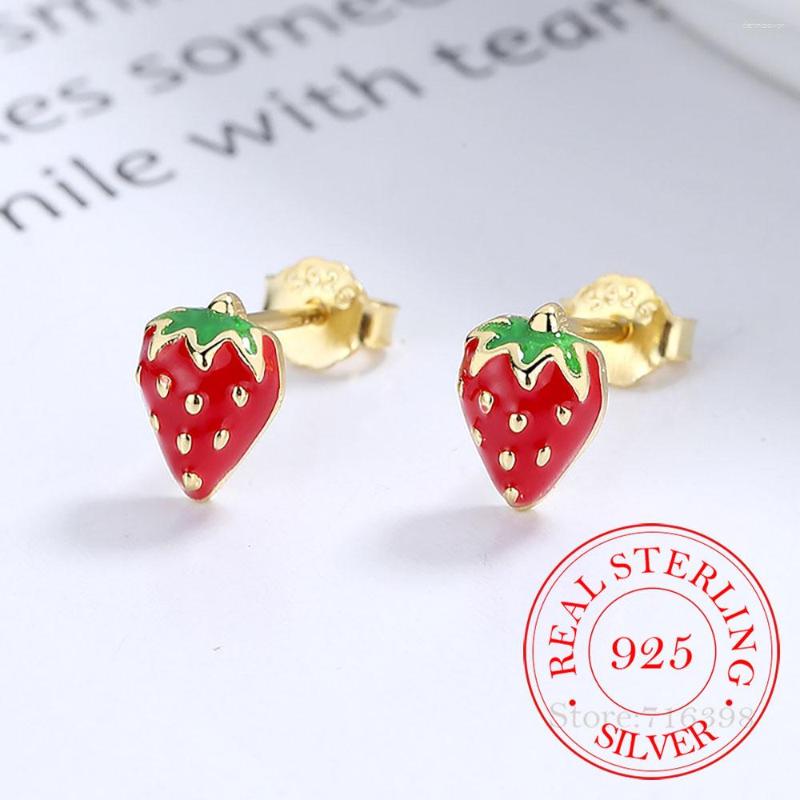 

Stud Earrings 925 Sterling Silver Cute Strawberry Thread For Women Kids Ear Wedding Party Jewelry Gift Female Pendientes