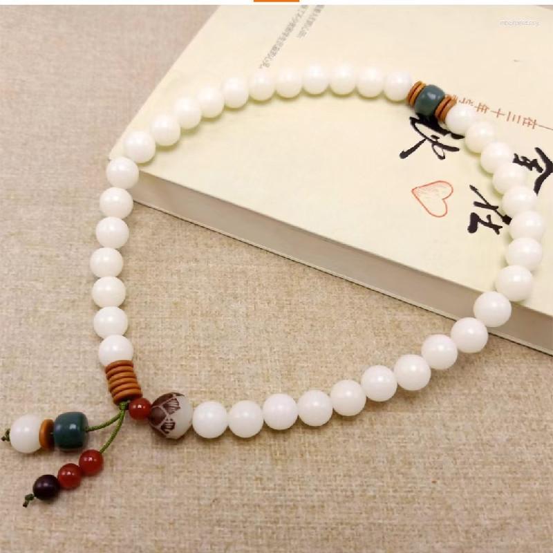 

Link Bracelets Wholesale 5 White Jade Buddha Bead Bracelet Ladies Men Retro Long Beaded Simple Jewelry