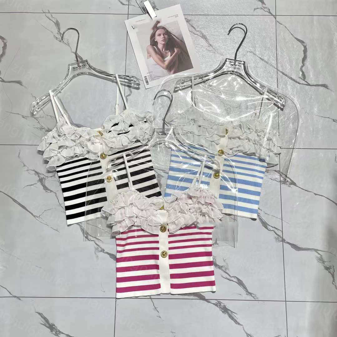 

23ss Womens Knits womens designer clothing lace Striped sling knitted vest tops High quality womens clothes