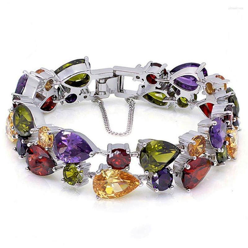 

Link Bracelets Hermosa Jewelry Multi Peridot Garnet Silver Color 8" 21cm