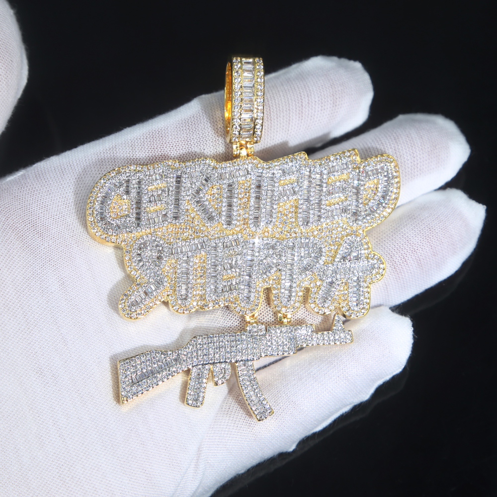 

Certified Steppa gun Pendant Necklace for Mens 5A Cubic Zircon Paved Hip Hop gift Jewelry