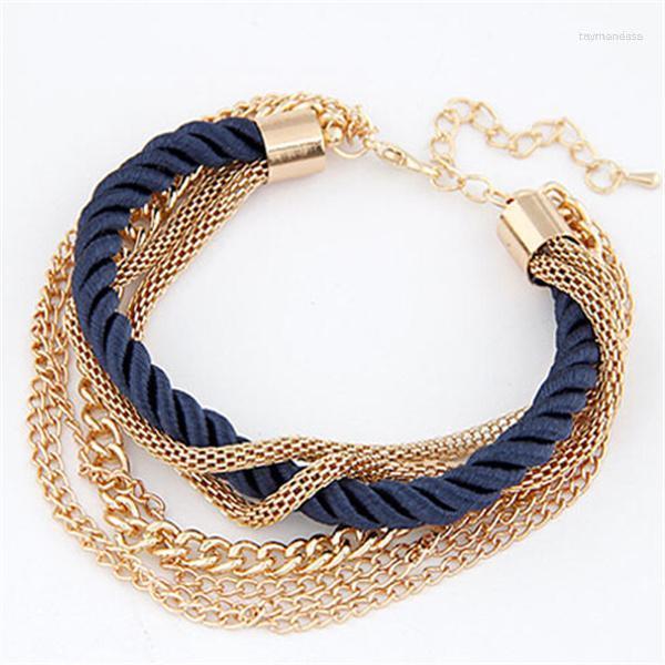 

Link Bracelets Chain Fashion Woman Woven Multilayer Bracelet Luxury Braided Rope Black Boho Jewelry Raym22