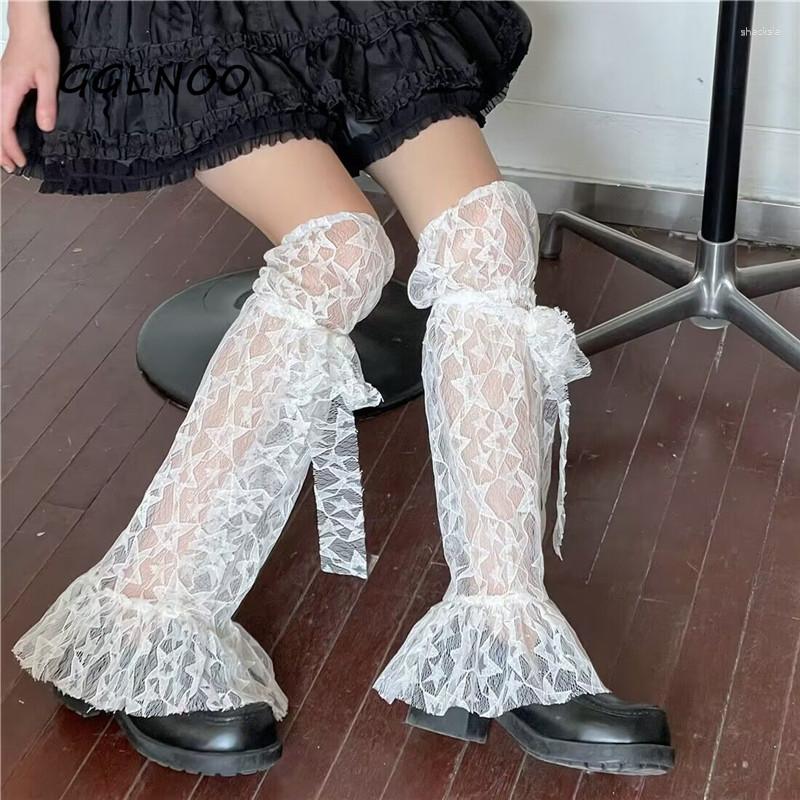 

Women Socks GGLNOO Harajuku Streetwear Kawaii Lace Mesh Disco Party Covers Lolita Chic Jk E Girl Y2k Boot Cover, Black