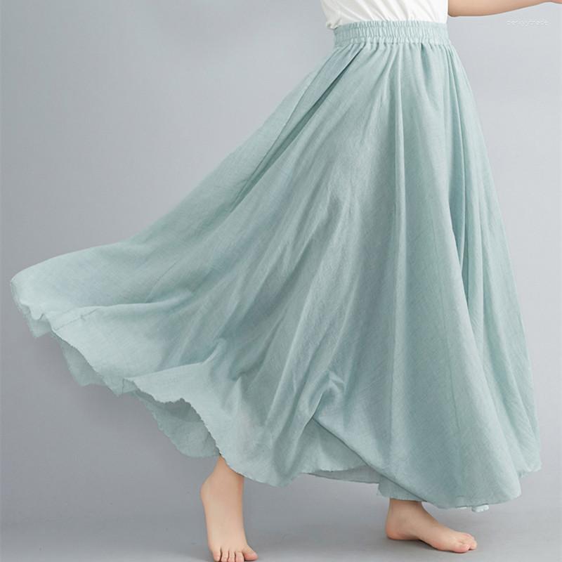 

Skirts Long For Women Fashion 2023 Summer Elegant High-waisted Cotton Linen Ladies Casual Stretch Elastic Waist A Beach Skirt, Matcha green dress