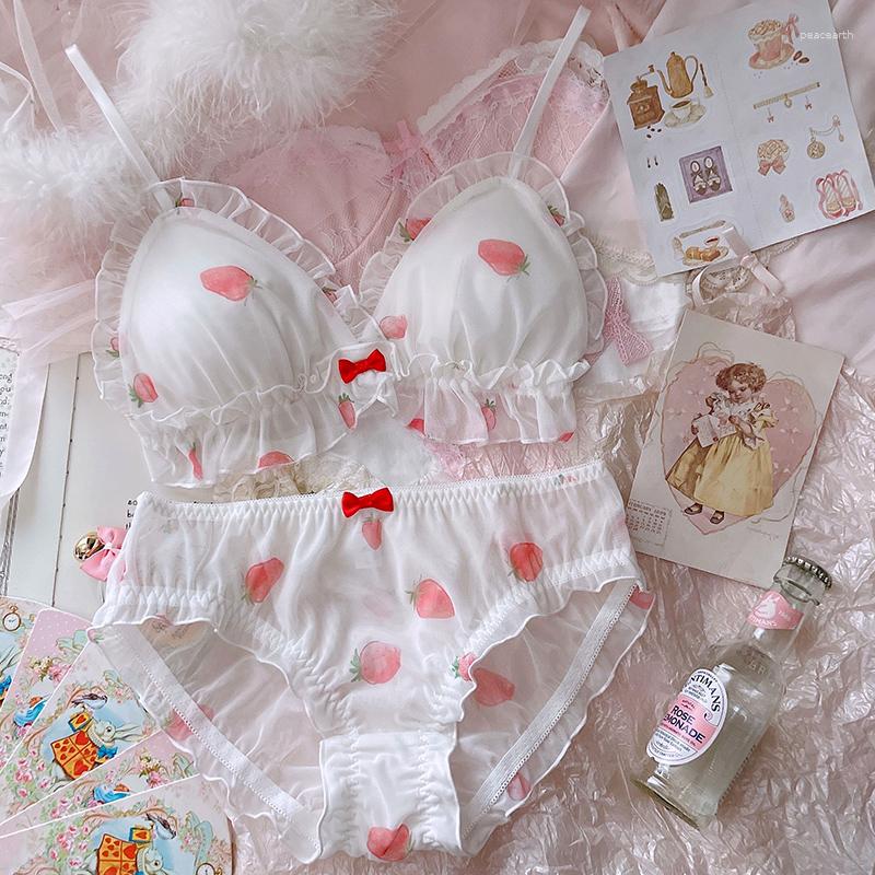 

Bras Sets Wriufred Girl Heart Real Strawberry Underwear Comfortable Lightweight Triangle Cup Bra Set Without Steel Ring Lingerie Panty, As picture show