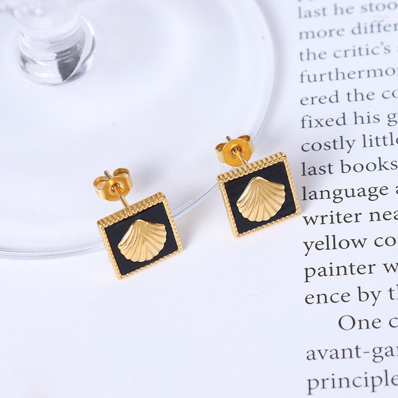

Stud Earrings Ins Gold Plated Stainless Steel Tarnish Free Square Black Shell For Women Fashion Jewelry Gift