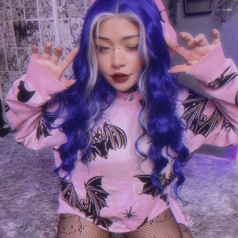 

Women's Sweaters Y2K Gothic Dark Bat Print Pink Color Sweater Fairy Grunge Fashion Winter Aesthetic Pullover Harajuku Long Sleeve Top, Black