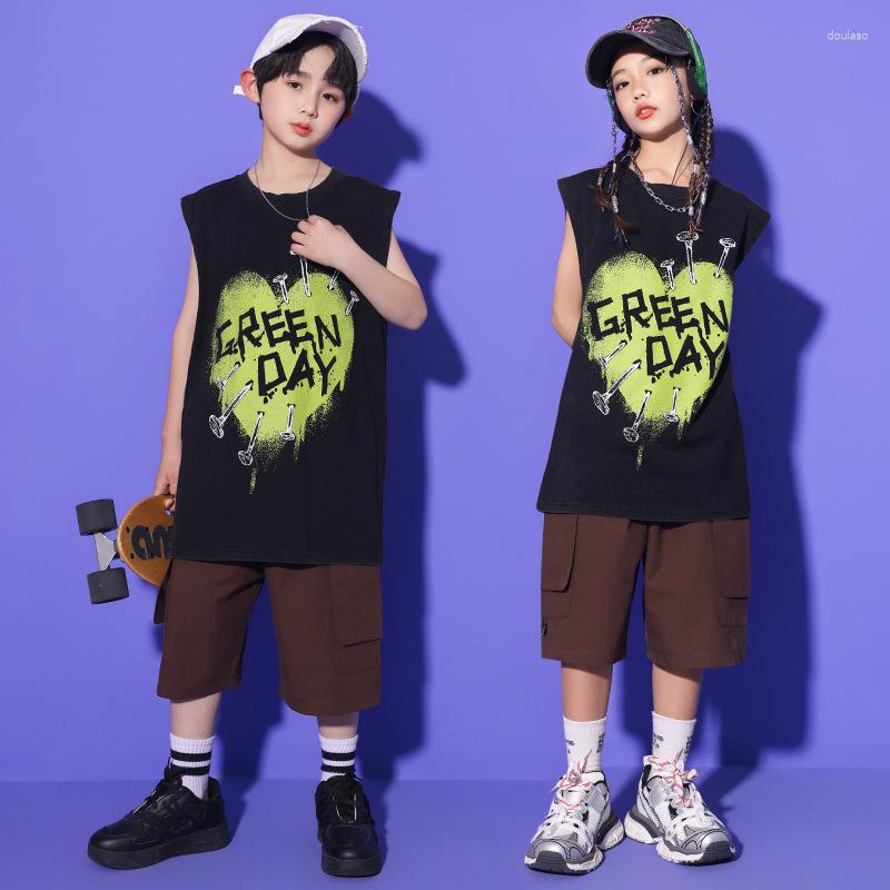 

Stage Wear Children Hip Hop Clothing Sleeveless T Shirt Casual Top Shorts For Girl Boy Jazz Dance Costume Ballroom Dancing Clothes