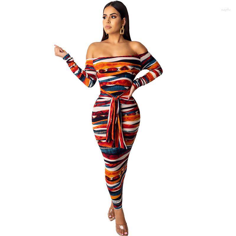 

Casual Dresses Elegant Strapless Striped Sexy Bodycon Maxi Dress Women Fall 2023 Long Sleeve Off Shoulder Club Party Sashes Vestidos, Green