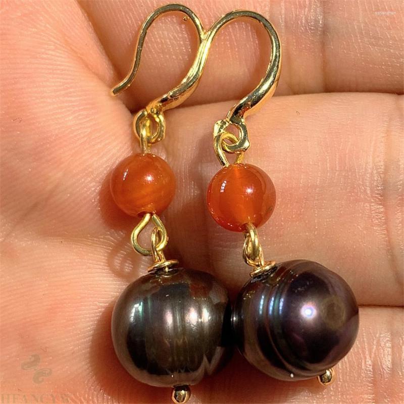 

Dangle Earrings Black Pearl Earring Gold Ear Drop Natural Cultured Luxury Gift Wedding Accessories Irregular Fashion Women