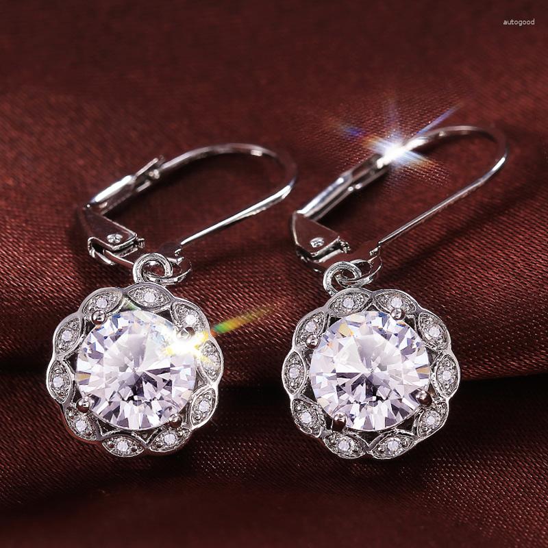 

Dangle Earrings Elegant Women Drop Silver Color Brilliant Cubic Zircon Bridal Engagement Wedding Fancy Earring Fashion Jewelry