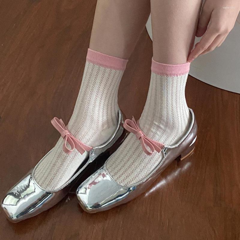 

Women Socks Simple Mesh Breathability Girls Versatile Hollow Out Contrasting Colors Mid Tube Stockings, Pink