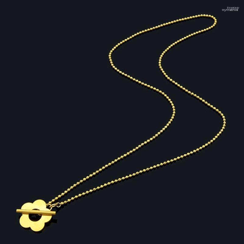 

Chains Plum Blossom OT Buckle Ball Chain Steel Necklace