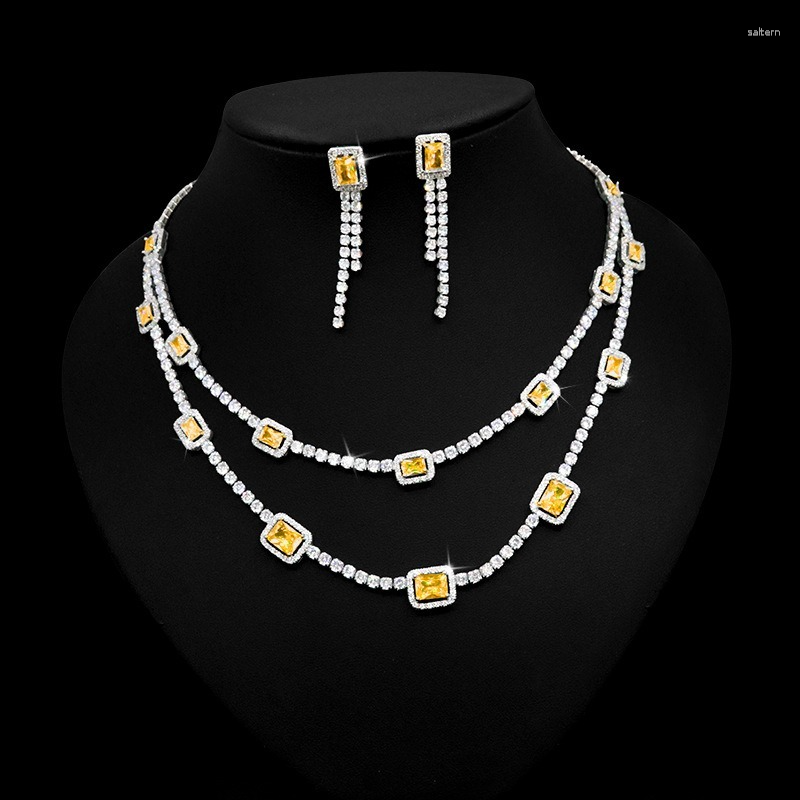 

Necklace Earrings Set 2023 Super Luxury 2PCS Brazilian Cubic Zircon Bridal Wedding For Women African Nigerian Party Jewelry, Picture shown